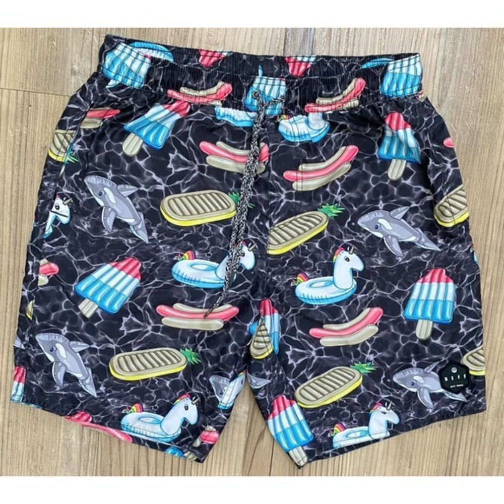 Neff - Mens Daily Hot Tub Pool Party Swim Trunks Shorts Hot Dog Unicorn - Size S